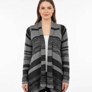 Alfani Black and Gray Striped 100% Cotton Cardigan Size S